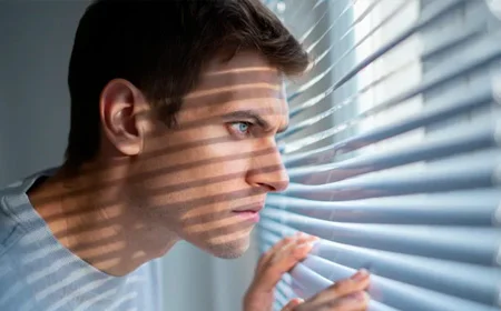 Парень выглядывает в окно